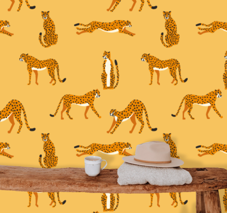 papel de parede para sala Padrão gráfico de leopardos amarelos - TenStickers