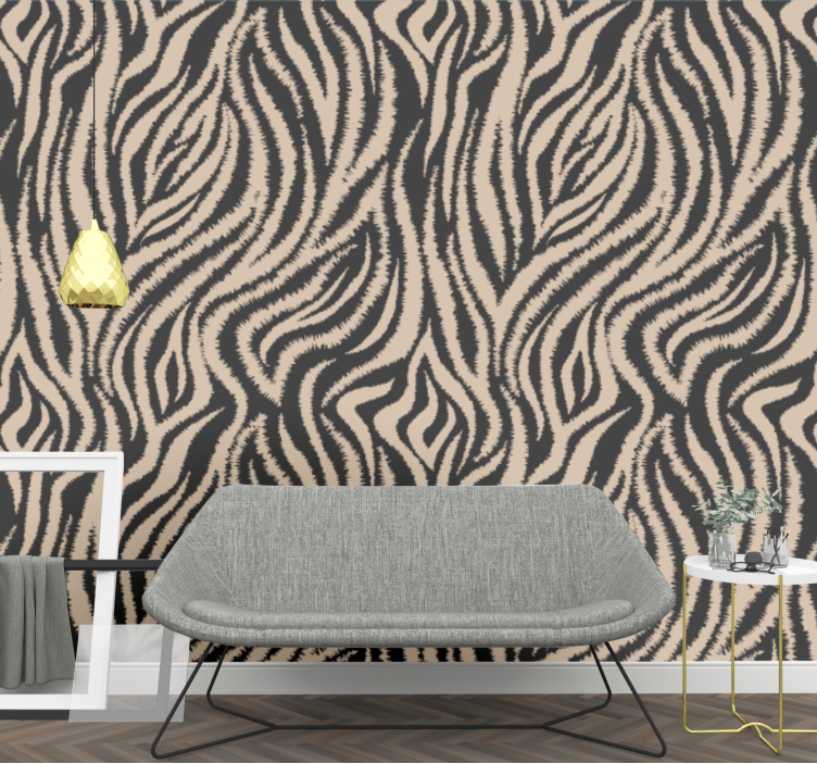 papel de parede para sala Padrão irregular de zebra preto e bege - TenStickers