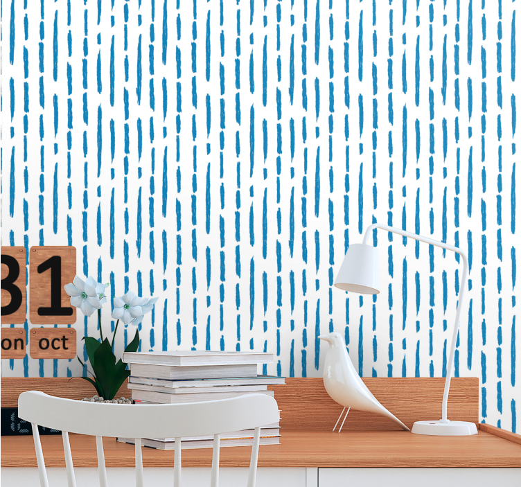 papel de parede para sala riscas pintadas de azul sobre branco - TenStickers