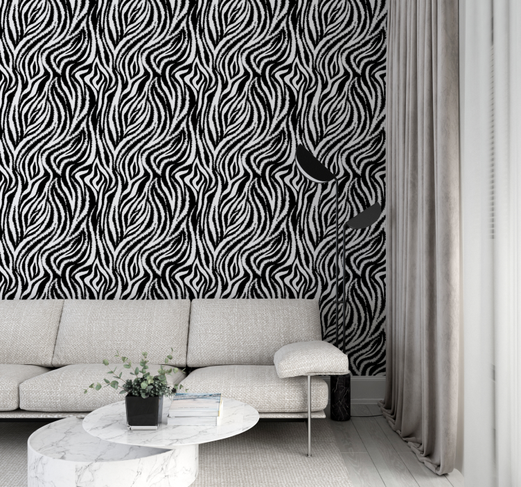 papel de parede para sala Zebra irregular preto e branco clássico - TenStickers