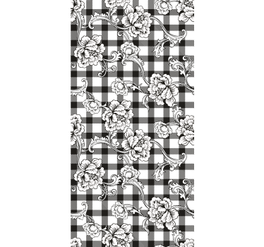Papel de parede para quarto floral sobre xadrez - TenStickers