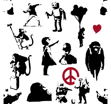Papel de parede para quarto com padrões de personagens lúdicos - TenStickers