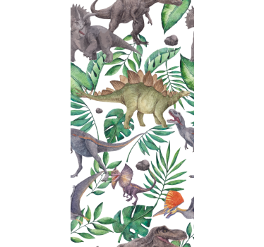 Papel de parede dinossauros padrão aquarela jurássica - TenStickers