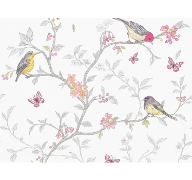 Papel de parede quarto de casal pássaros em galhos - TenStickers