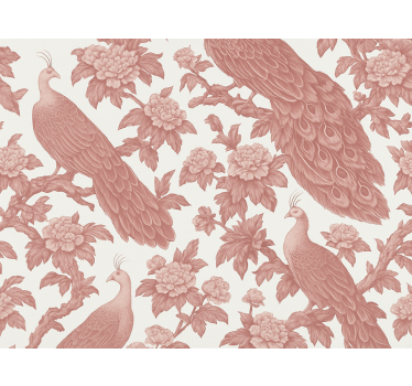 Papel de parede quarto de casal padrão de pavões rosas - TenStickers