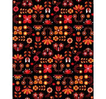 Papel de parede floral com ornamento étnico vermelho - TenStickers
