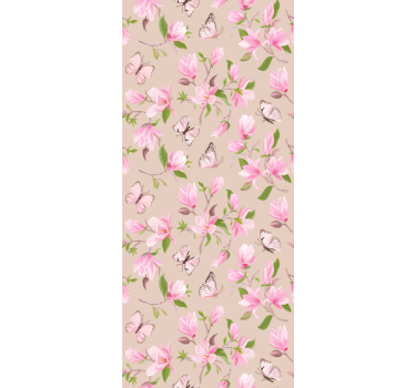 Papel de parede floral design de magnólia rosa e borboleta - TenStickers