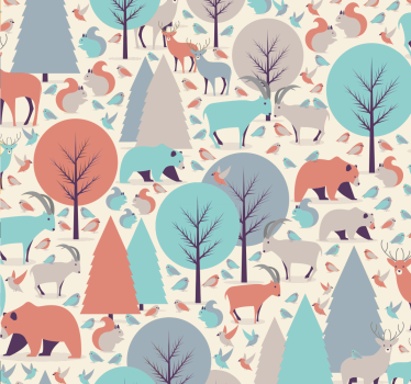 Papel de parede infantil com animais e árvores - TenStickers