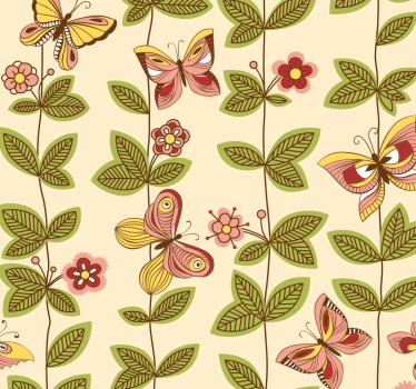 Papel de parede de natureza folhas e borboletas - TenStickers