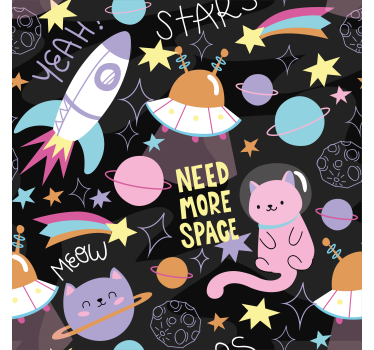 papel de parede criança Gato de papel de parede no espaço - TenStickers