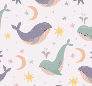papel de parede animais padrões caprichosos de baleia - TenStickers