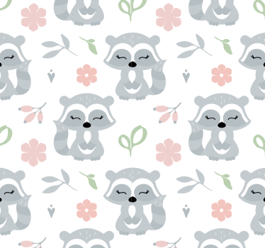 Papel de parede infantil Guaxinins e folhas - TenStickers