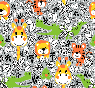 papel de parede criança Amigos da selva cinza - TenStickers