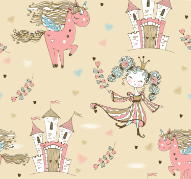 papel de parede criança Castelo de unicórnio e princesa - TenStickers