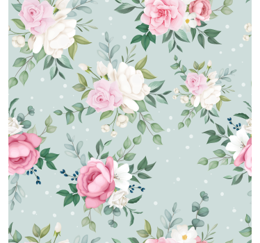 papel de parede flores Floral azul e rosa - TenStickers