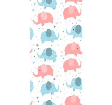 papel de parede criança Elefante rosa e azul - TenStickers