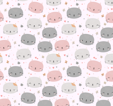 papel de parede quarto Gatinhos fofos cinza e rosa - TenStickers