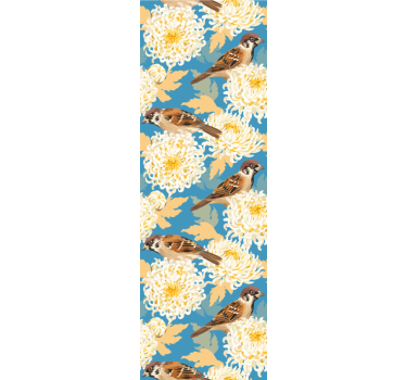 Papel parede natureza Padrão de pássaros e folhas aquarelas - TenStickers