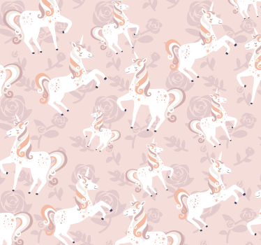 papel de parede criança Unicórnio rosa e alto com flores - TenStickers