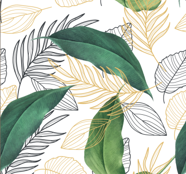 papel de parede flores Elegantes folhas verdes e douradas - TenStickers