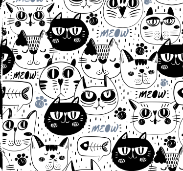 Papel de parede infantil faces de gato preto e branco - TenStickers