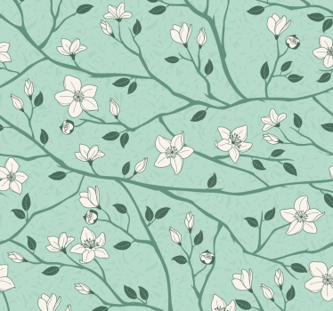 Papel de parede verde menta ramos floridos - TenStickers