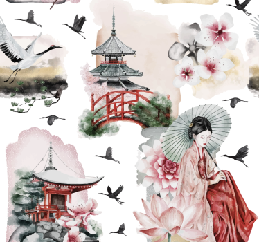 Papel de parede cabeceira japão - TenStickers
