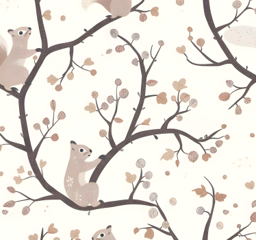 papel de parede quarto de bebé padrão de esquilos bege - TenStickers