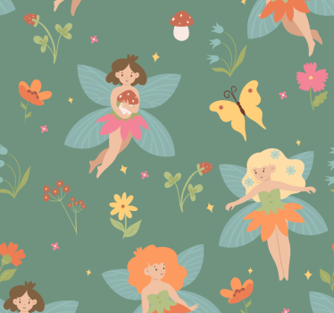papel de parede quarto de bebé padrão floral de fada - TenStickers
