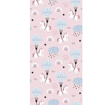 Papel de parede rosa para crianças Unicórnios - TenStickers