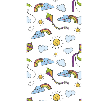 papel de parede criança Arco-íris, sol e pipa - TenStickers