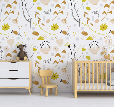papel de parede flores Flores e pontos desenhados à mão - TenStickers