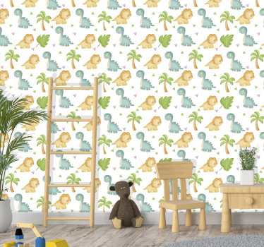 papel de parede criança Diferentes dinossauros e arbustos - TenStickers