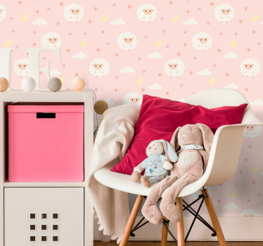Papel de parede infantil Céu rosa e ovelhas - TenStickers