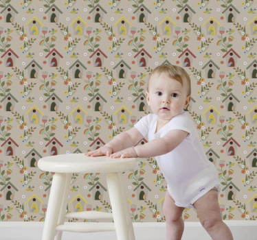 papel de parede quarto de bebé delícia de casa de passarinho - TenStickers