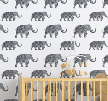 papel de parede quarto de bebé elefantes ornamentados - TenStickers