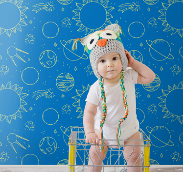 papel de parede quarto de bebé fundo com tema espacial - TenStickers