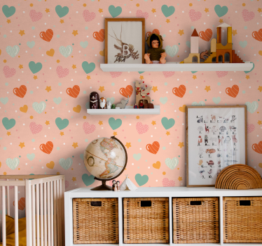 papel de parede quarto de bebé padrão de corações e estrelas - TenStickers