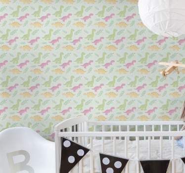 Papel de parede dinossauros padrão de dinossauro pastel - TenStickers