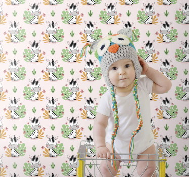 papel de parede animais Desenho animado zebra e folhas - TenStickers