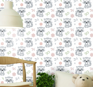 Papel de parede infantil Guaxinins e folhas - TenStickers