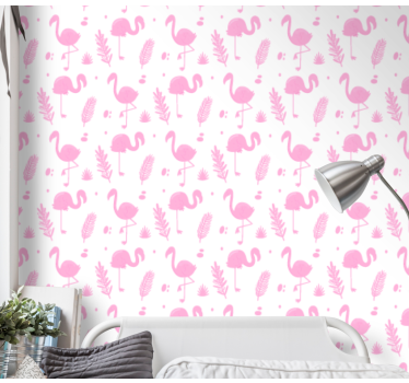 Papel de parede infantil flamingos branco e rosa - TenStickers