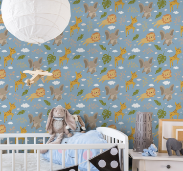 papel de parede animais Para crianças fundo azul com animais - TenStickers