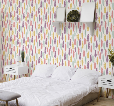 papel de parede quarto de casal arranjo de penas coloridas - TenStickers