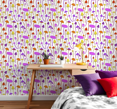 Papel de parede quarto de casal padrão cogumelo divertido - TenStickers