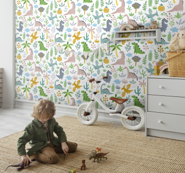 Papel de parede dinossauros padrão Jurássico Escandinavo - TenStickers