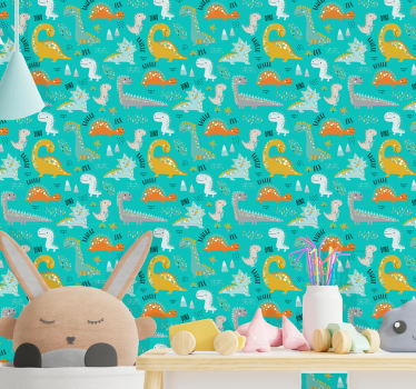 papel de parede bebe Dinossauros com texto rugido - TenStickers