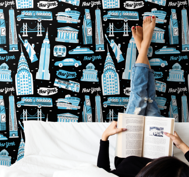 papel de parede Nova York colagem de ícones urbanos - TenStickers