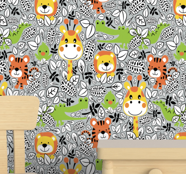 papel de parede criança Amigos da selva cinza - TenStickers
