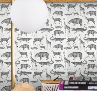 papel de parede criança Animais de safári e fronteira com árvores - TenStickers